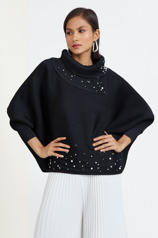 Sloane Pearled Batwing Top - Black