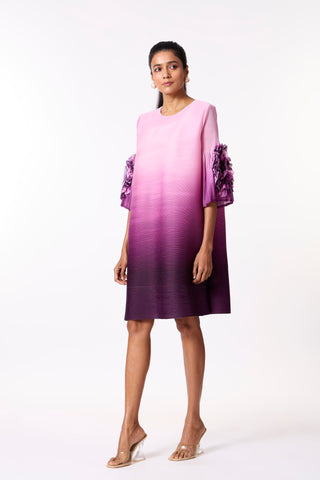 Soliel Ruffle Sleeve Ombre Dress - Purple