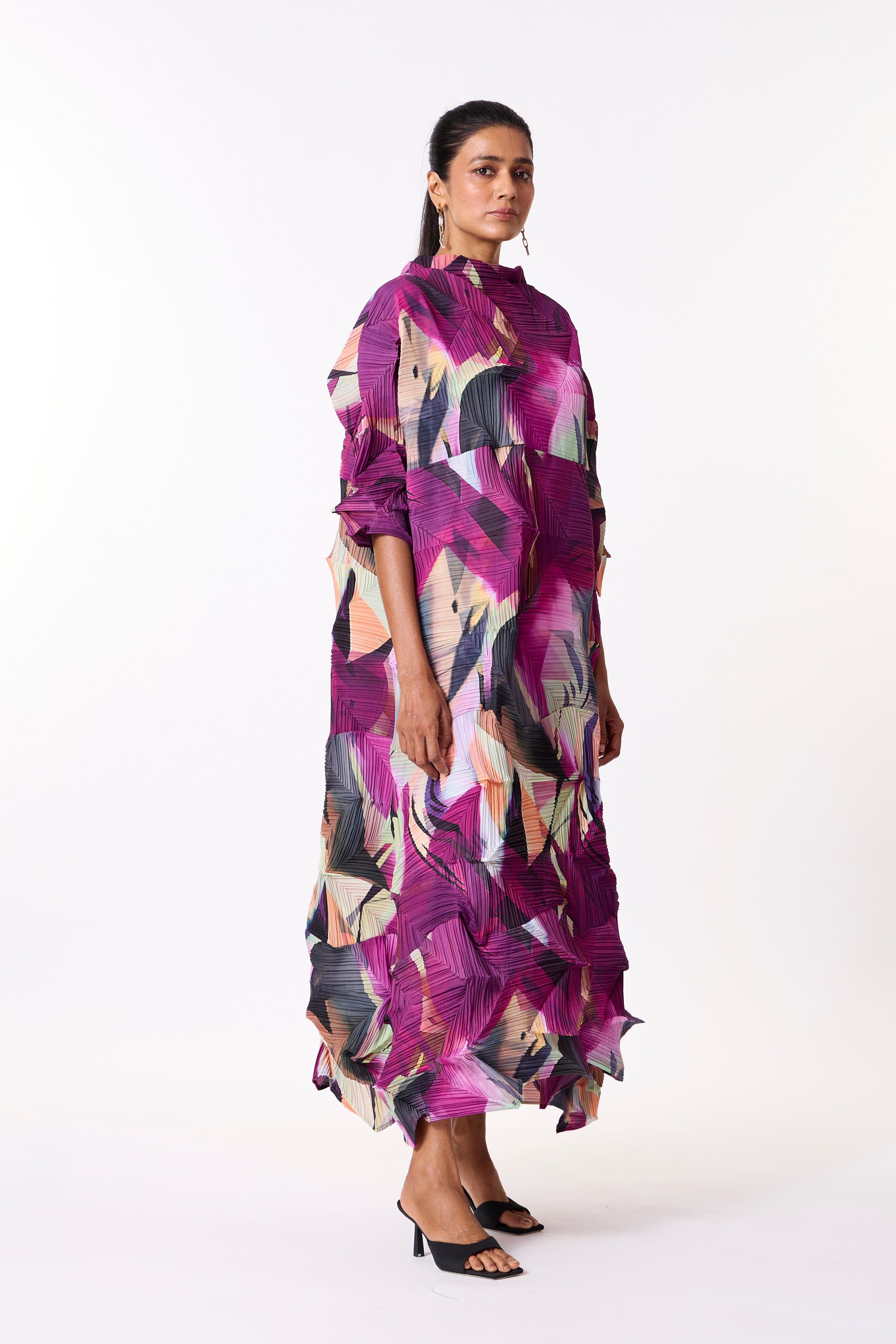 Mona Abstract Print Dress - Grape Purple