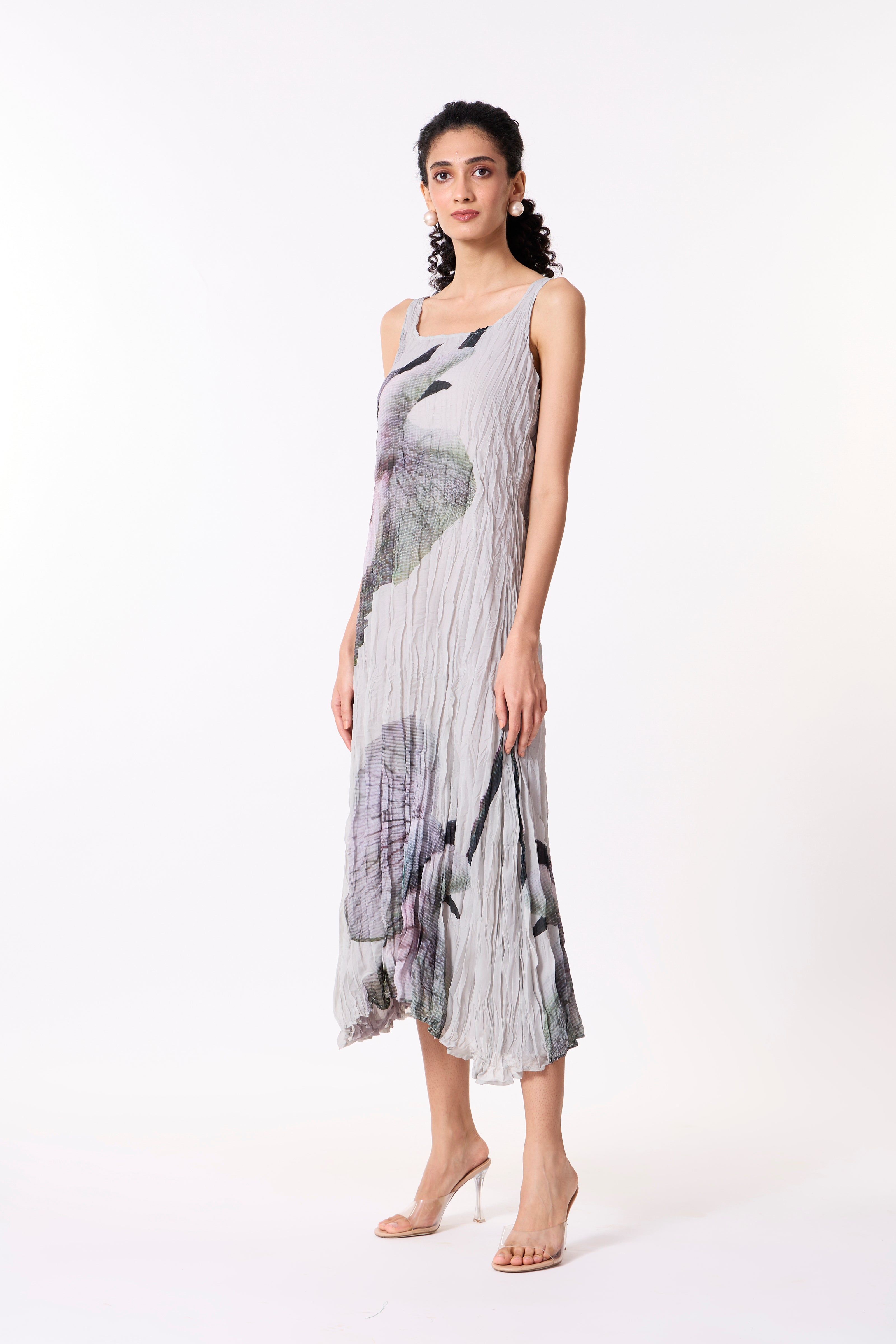 Willa Printed Chiffon Dress- Grey