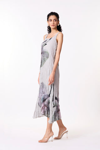 Willa Printed Chiffon Dress- Grey