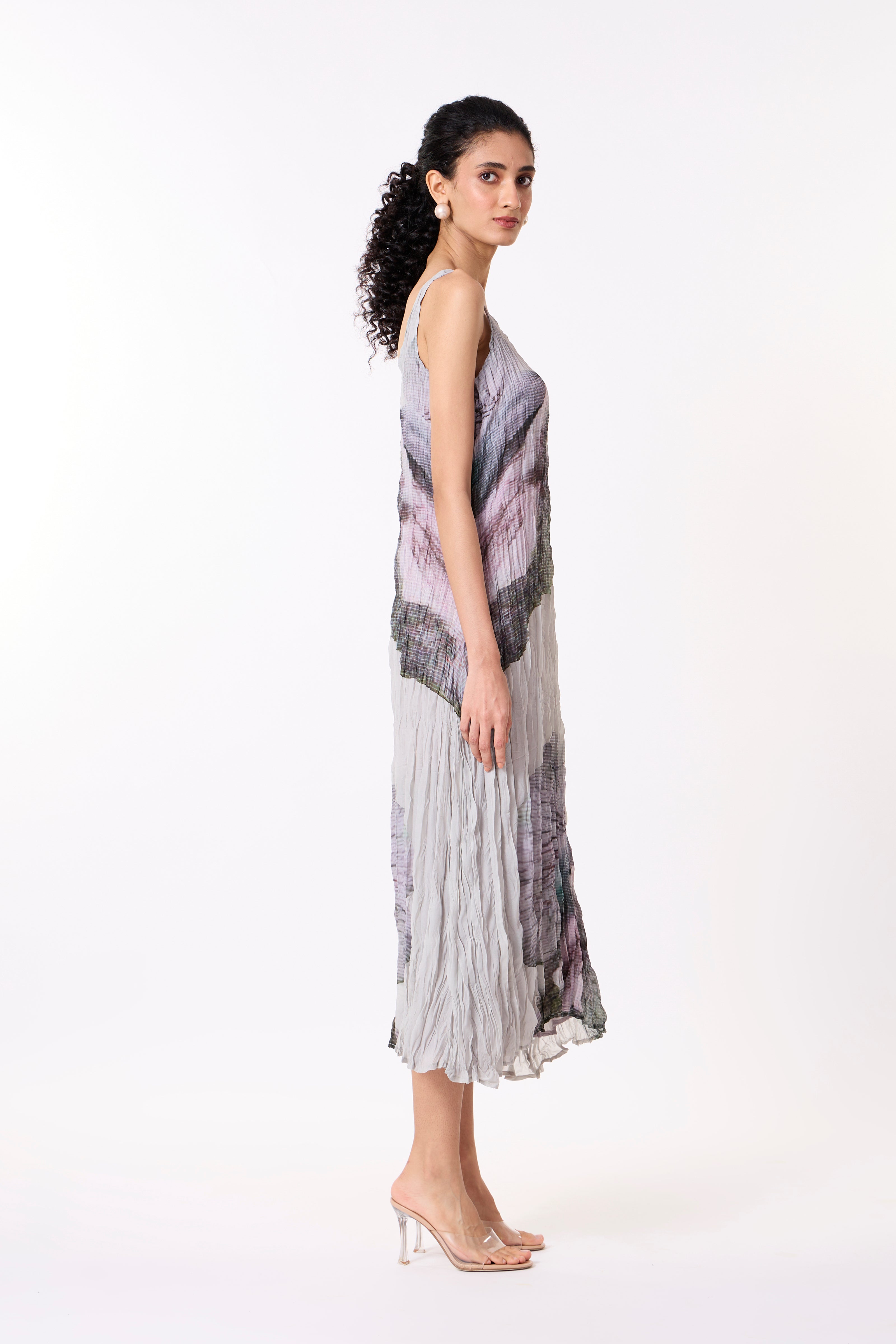 Willa Printed Chiffon Dress- Grey