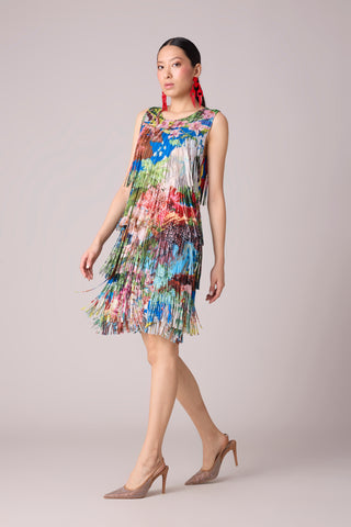 Isla Fringe Dress - Tropical Print