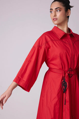 Riley Shirt Dress - Red