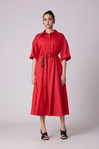 Riley Shirt Dress - Red