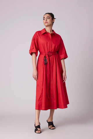 Riley Shirt Dress - Red