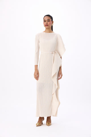 Serena Ruffle Dress - Oyster Ivory