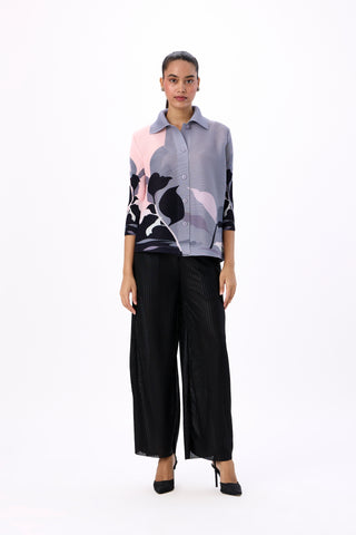 Edith Floral Shirt - Grey & Pink