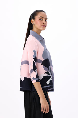 Edith Floral Shirt - Grey & Pink