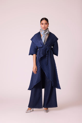 Printed Scarf - Blue & Beige