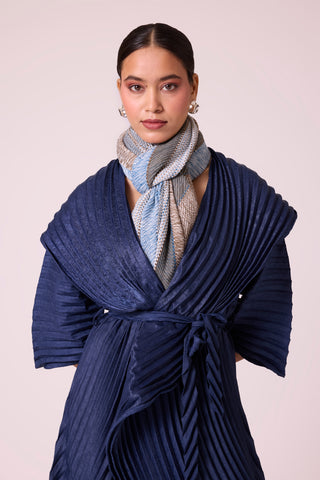 Printed Scarf - Blue & Beige