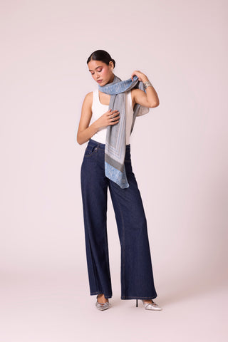 Printed Scarf - Blue & Beige