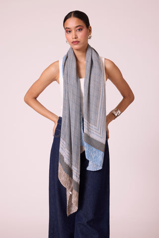 Printed Scarf - Blue & Beige