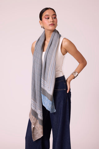 Printed Scarf - Blue & Beige
