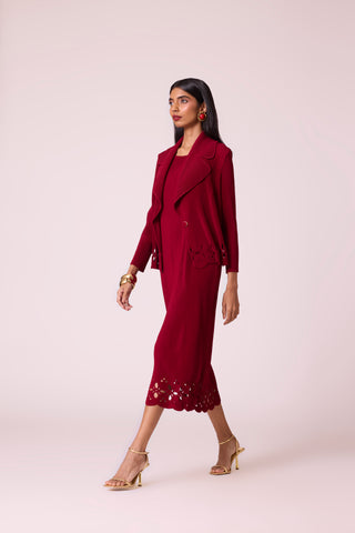 Delphine Overlay Dress - Dark Red