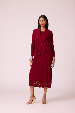 Delphine Overlay Dress - Dark Red