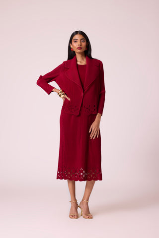 Delphine Overlay Dress - Dark Red