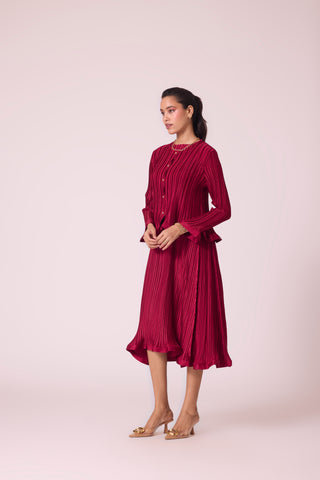 Celestine Satin Overlay Dress - Dark Red