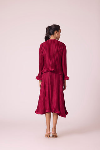 Celestine Satin Overlay Dress - Dark Red