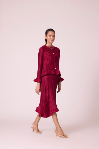 Celestine Satin Overlay Dress - Dark Red