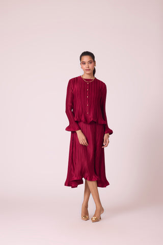 Celestine Satin Overlay Dress - Dark Red