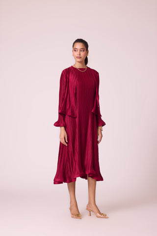 Celestine Satin Overlay Dress - Dark Red