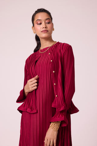 Celestine Satin Overlay Dress - Dark Red