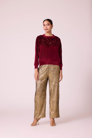 Corene Velvet Top - Dark Red