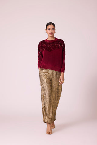 Corene Velvet Top - Dark Red