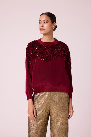 Corene Velvet Top - Dark Red