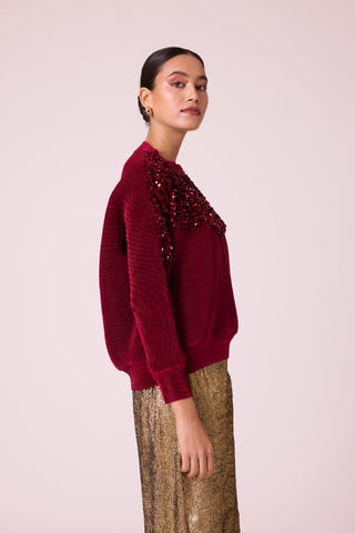 Corene Velvet Top - Dark Red