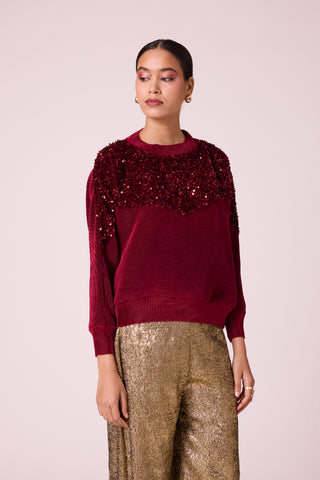 Corene Velvet Top - Dark Red