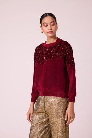 Corene Velvet Top - Dark Red