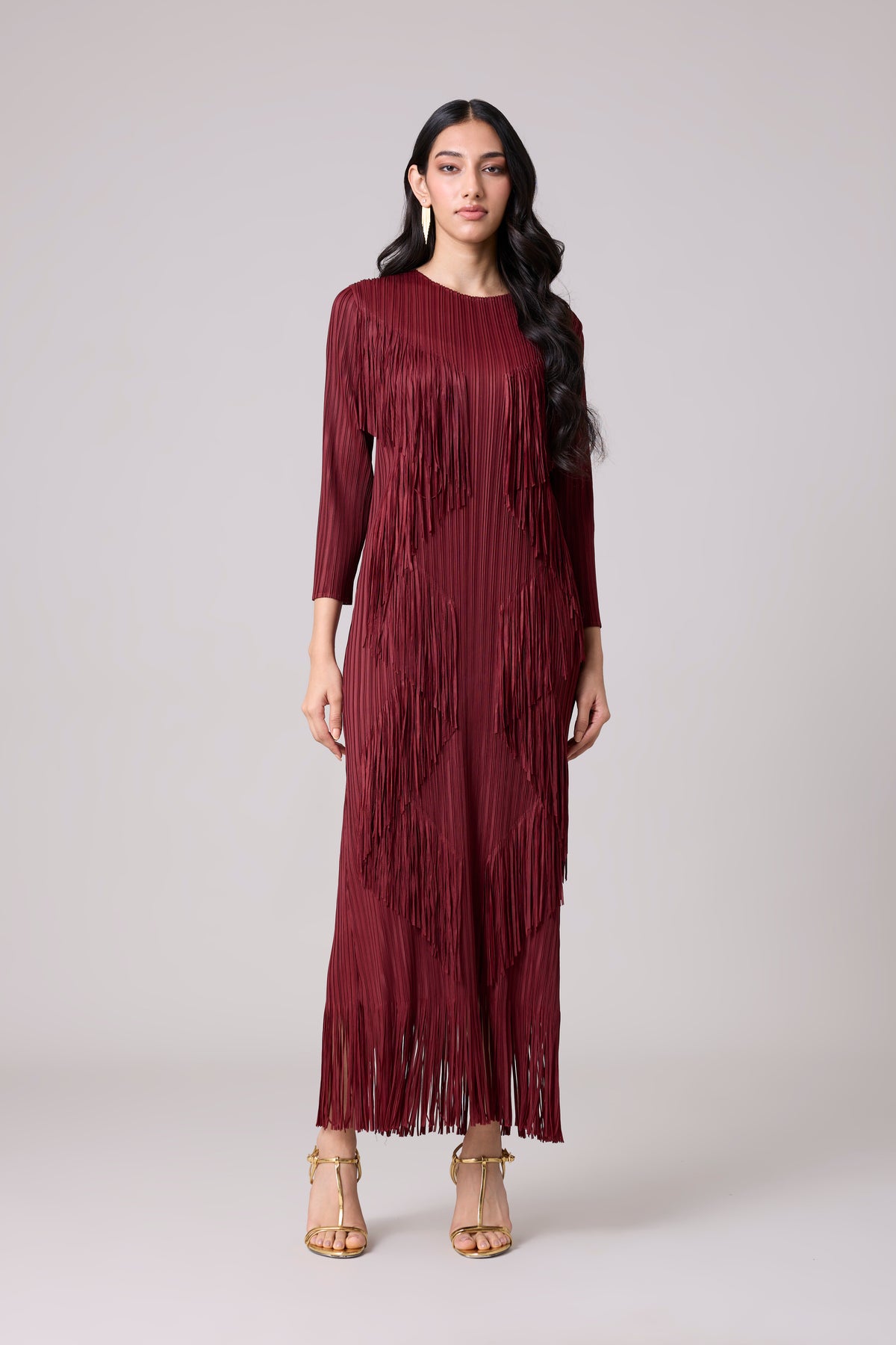 Chloe Fringed Dress - Burgundy