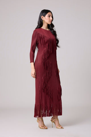 Chloe Fringed Dress - Burgundy