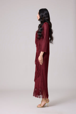 Chloe Fringed Dress - Burgundy