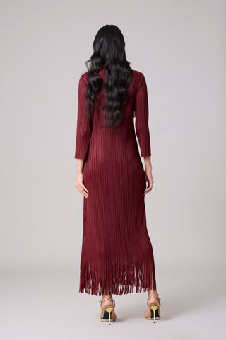 Chloe Fringed Dress - Burgundy