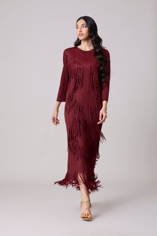 Chloe Fringed Dress - Burgundy