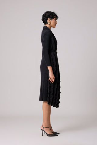 Paula Textured Overlay Dress - Black