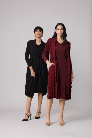 Paula Textured Overlay Dress - Dark Maroon