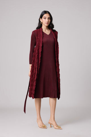 Paula Textured Overlay Dress - Dark Maroon