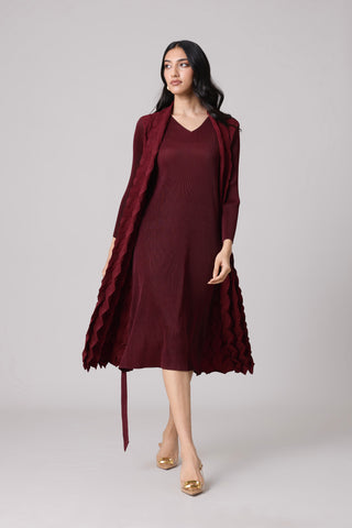 Paula Textured Overlay Dress - Dark Maroon