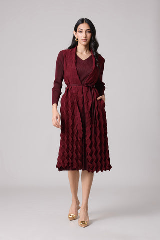 Paula Textured Overlay Dress - Dark Maroon