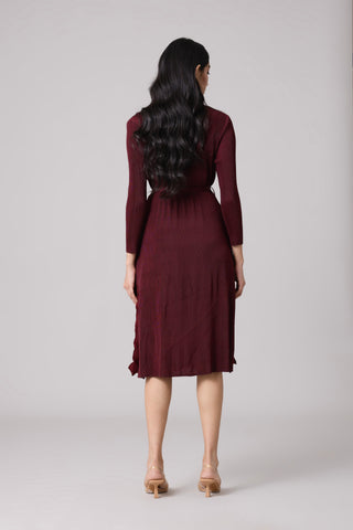 Paula Textured Overlay Dress - Dark Maroon