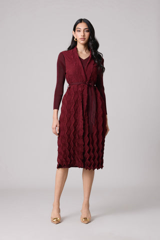 Paula Textured Overlay Dress - Dark Maroon