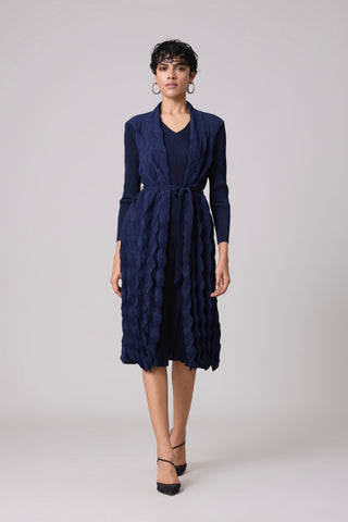 Paula Textured Overlay Dress - Navy