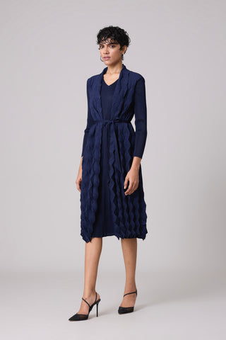 Paula Textured Overlay Dress - Navy