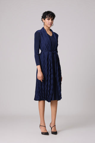 Paula Textured Overlay Dress - Navy