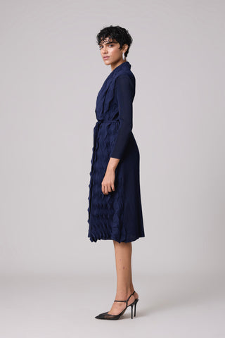 Paula Textured Overlay Dress - Navy