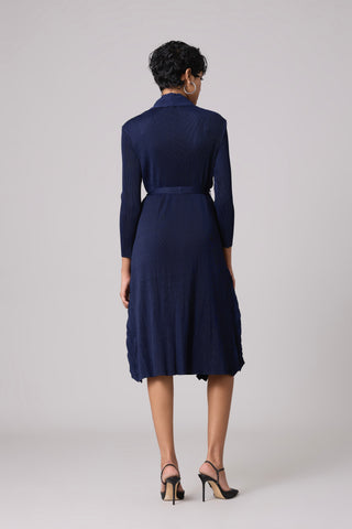 Paula Textured Overlay Dress - Navy